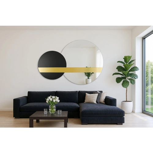 Lustro Sun & Moon Set – zestaw okrągłych luster dekoracyjnych czarno-złotych z kolorową taflą do salonu, sypialni i przedpokoju